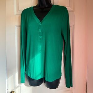 LOFT Green V-Neck Ribbed top